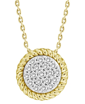 Diamond Rope-Framed Circle Pendant Necklace (1/4 ct. t.w.) in 10k Gold, 16" + 2" extender