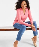 Style & Co Petite Wide V-Neck Long-Sleeve Sweater, Exclusively at Macy's