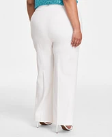 Anne Klein Plus Compression Pull-On Wide-Leg Trousers