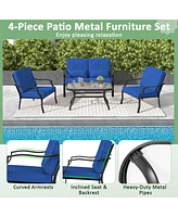 Costway 4 Pcs Patio Furniture Set Outdoor Conversation Sofa Tempered Glass Coffee Table
