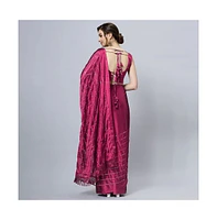 One Minute Saree Petite Akila Crepe Silk Wine Mirror Work Ready to Wear Sari