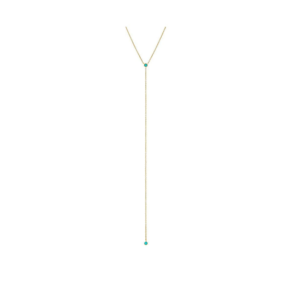 By Adina Eden Turquoise Double Solitaire Bezel Lariat Necklace 14K