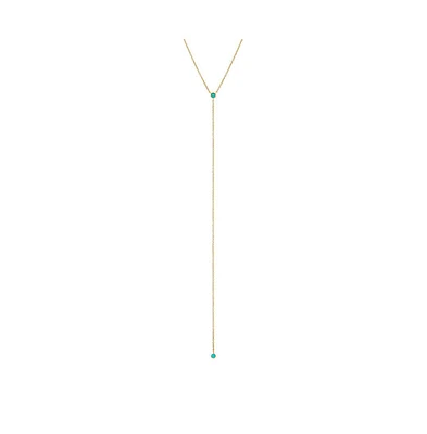 By Adina Eden Turquoise Double Solitaire Bezel Lariat Necklace 14K