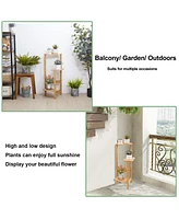 Unho 3 Tier Bamboo Wood Tall Corner Plant Rack Garden Flower Pot Holder for Balcony