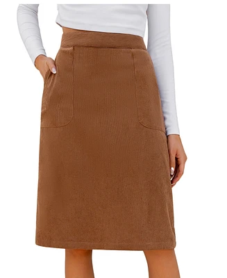 Cupshe Women's Brown Corduroy Pocket Midi Skirt