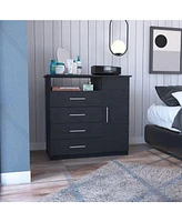 Rioja 4 Drawer Dresser, One Open Shelf, Superior Top, Single Door Cabinet, White