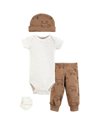 Hudson Baby Baby Boys Hudson Thermal Preemie Layette Set 4pc Short Sleeve Outfit, Bear, Preemie