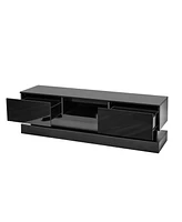 Slickblue 51.18-Inch Black Modern Tv Stand with Led Lights and High Glossy Front, Perfect for Lounge Room, Living Room, or Bedroom