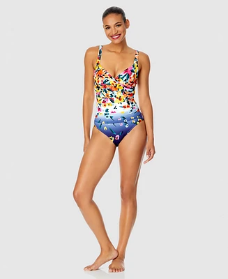 Anne Cole Women's Floral-Print Draped Underwire One-Piece Swimsuit