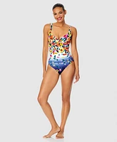 Anne Cole Women's Floral-Print Draped Underwire One-Piece Swimsuit