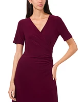 Msk Women's Surplice-Neck Elbow-Sleeve Midi Dress