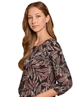 Jones New York Petite Printed Shoulder-Button Top