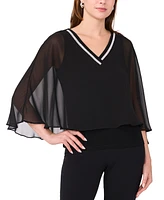 Msk Women's Rhinestone-Trim Cape-Overlay Top