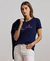 Lauren Ralph Women's Beaded-Logo Cotton Jersey Tee