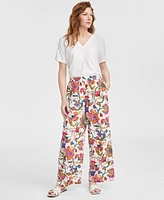 Jm Collection Women's Linen-Blend Printed Pants, Exclusively at Macy's