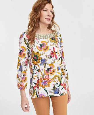 Jm Collection Women's Printed Boat-Neck Top, Exclusively at Macy's