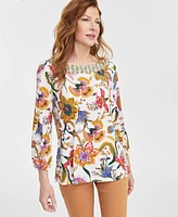 Jm Collection Women's Printed Boat-Neck Top, Exclusively at Macy's