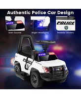 Hongge 6V Kids Ride On Police Car with Real Megaphone and Siren Flashing Lights-White