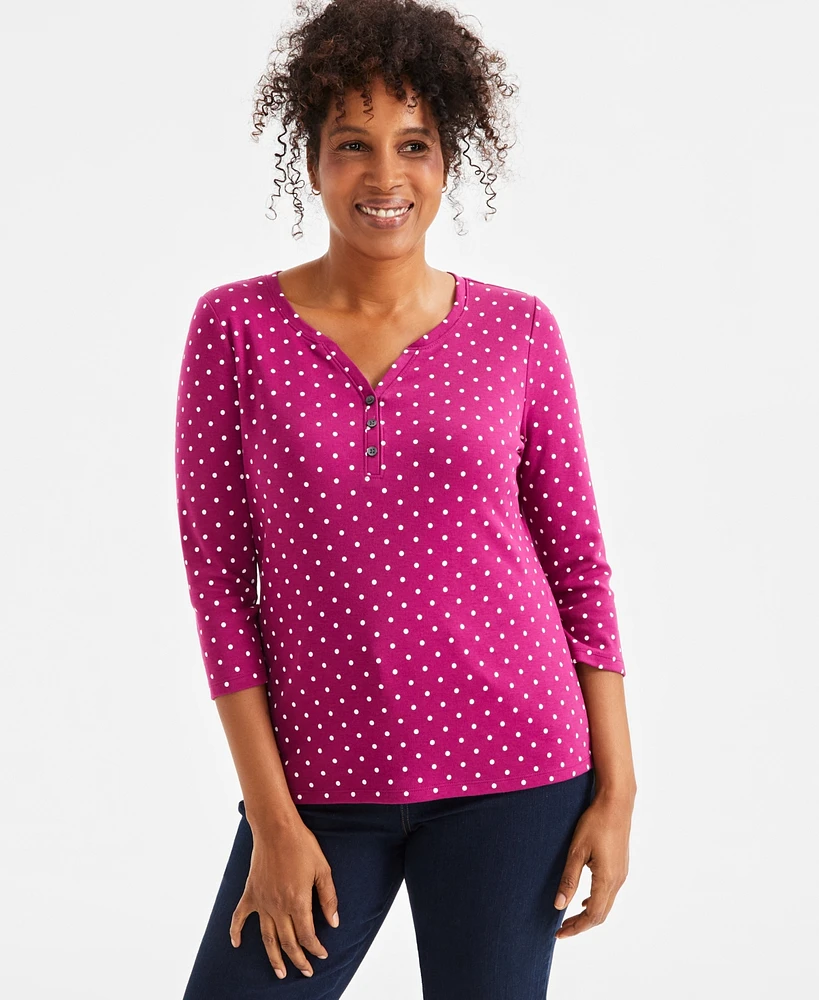 Style & Co Women's Printed 3/4-Sleeve Henley Top