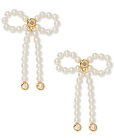 Ajoa by Nadri 18k Gold-Plated Cubic Zirconia & Imitation Pearl Bow Drop Earrings