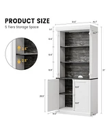 gaomon Tall Storage Bookcase with 3-Tier Open Shelves and Double Door, Roman Column Design and 4 Adjustable Lights