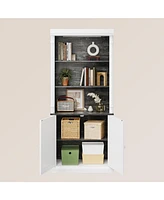 gaomon Tall Storage Bookcase with 3-Tier Open Shelves and Double Door, Roman Column Design and 4 Adjustable Lights