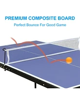 Slickblue Foldable & Portable Table Tennis Table Set – Blue Ping Pong Table with Net & 2 Paddles for Indoor/Outdoor Games