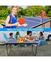 Slickblue Foldable & Portable Table Tennis Table Set – Blue Ping Pong Table with Net & 2 Paddles for Indoor/Outdoor Games