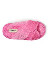 Dearfoams Girls Ava Crisscross Fuzzy Sparkle Slide Slipper