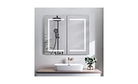 Slickblue Led Bathroom Wall Cabinet with Double Doors – Stylish Mirror Storage Solution in White