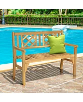 Sugift Patio Foldable Bench with Curved Backrest and Armrest