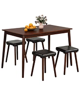 Sugift 5 Piece Dining Table Set for 4 with 4 Upholstered Stools and Rubber Wood Legs