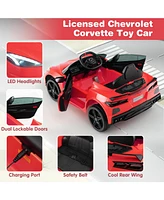 Hongge 12V Electric Kids Ride On Car Licensed Chevrolet Corvette C8 with Remote Control Ages 3+ Years Old-Red