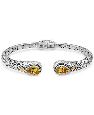 Devata Citrine & Bali Cuff Bracelet in Sterling Silver and 18K Gold Accents