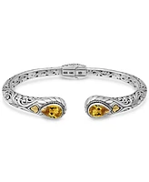 Devata Citrine & Bali Cuff Bracelet in Sterling Silver and 18K Gold Accents