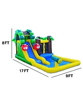 JumpOrange Caterpillar Water Slide Bounce House Inflatable with Splash Pool for Kids and Toddlers (with Blower), Basketball Hoop, Backyard Water Park,