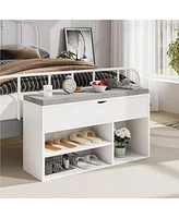 gaomon Storage Bench, Shoe Bench with Cushion, Entryway Bench with Lift-Top Storage Box & 2 Tiers Open Shoe Rack