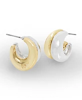 Robert Lee Morris Soho Two Tone Ribbed Huggie Hoop Earrings - Two