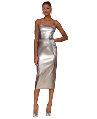 Avec Les Filles Women's Metallic Faux Leather Strapless Midi Dress