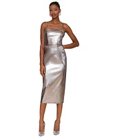 Avec Les Filles Women's Metallic Faux Leather Strapless Midi Dress