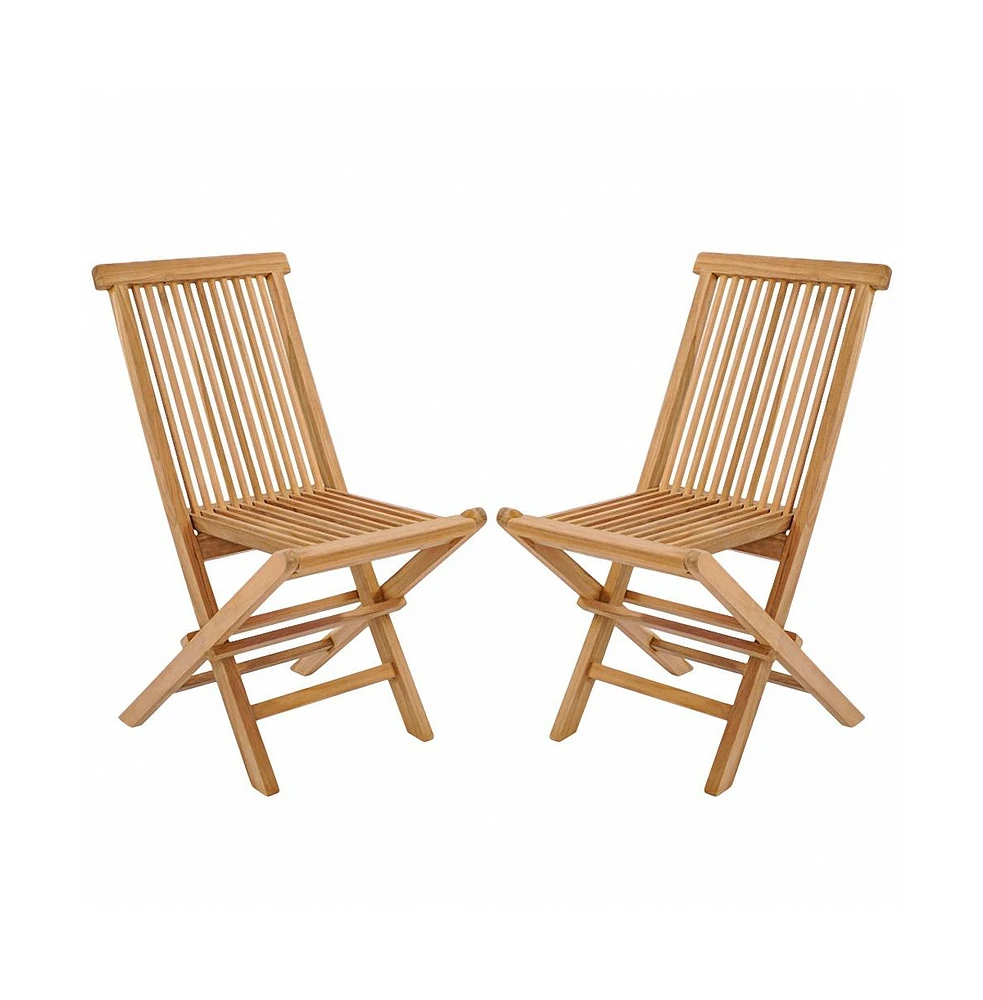 Sugift Set of 2 Teak Patio Folding Chairs with High Back and Slatted Seat