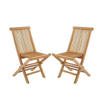 Sugift Set of 2 Teak Patio Folding Chairs with High Back and Slatted Seat