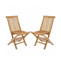 Sugift Set of 2 Teak Patio Folding Chairs with High Back and Slatted Seat