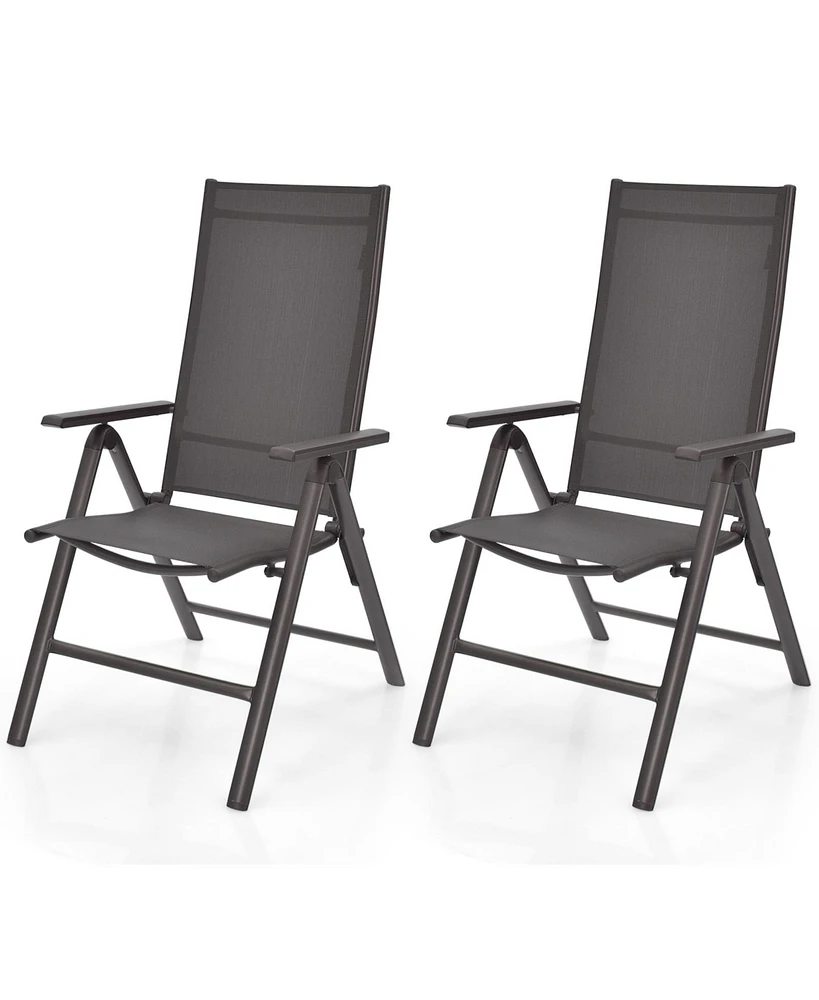 Sugift 2 Pieces Patio Folding Dining Chairs Aluminium Adjustable Back