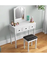 Sugift Makeup Vanity Table and Stool Set with Detachable Mirror and 3 Drawers Storage