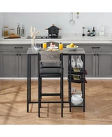 gaomon Bar Table Set for 2 with Footrest, Kitchen Dining Table with 2 Upholstered Chairs,Grey