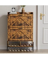 gaomon Shoe Cabinet with 2 Flip-Up Drawers, Hidden Shoe Storage Cabinet with Open Storage for Entryway, Hallway, Bedroom