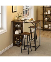 gaomon Small Bar Table and Chairs Set for 2, 3-Piece Bar Table Set with 3 Tier Storage Shelves, Space Saving Table