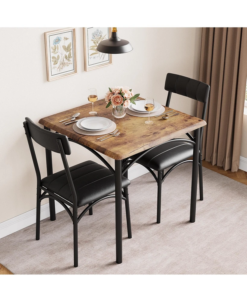 gaomon Dining Table Set, Kitchen Table and Chairs for 2, with 2 Upholstered Chairs, 3 Piece Dining Table Set,Brown