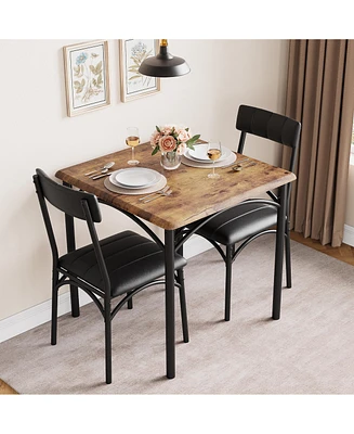 gaomon Dining Table Set, Kitchen Table and Chairs for 2, with 2 Upholstered Chairs, 3 Piece Dining Table Set,Brown